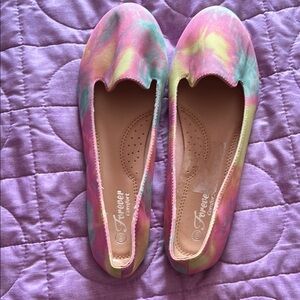 Pink and Yellow Iridescent Flats with Loafer Style